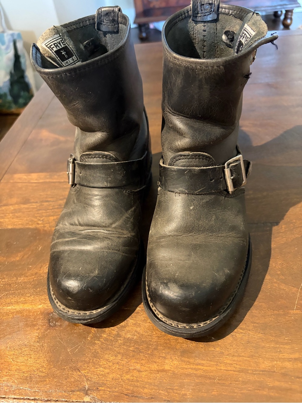 Frye Black Leather Engineer Boots with Buckles - Picture 5 of 5